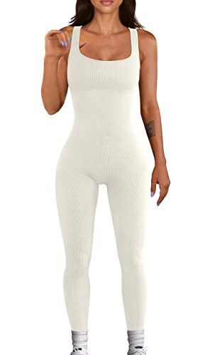 YIOIOIO Women Workout Seamless Jumpsuit Yoga Ribbed Bodycon One Piece Tank Top Leggings Romper | Amazon (US)