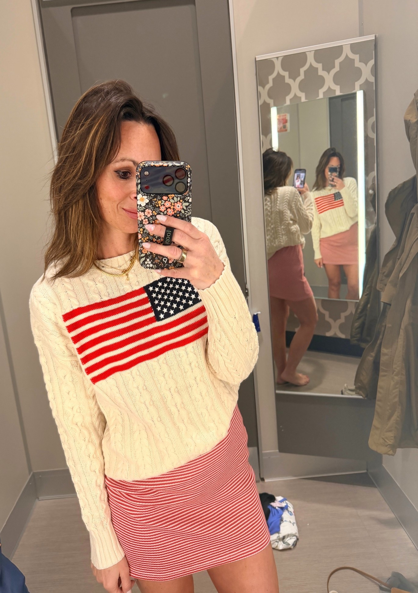 This sweater is giving Gap or Mandela. Give me Americana everything! The striped dress is firm fitting mini and I’d size up if you want to slightly less form fitting!

#LTKSeasonal #LTKOver40 #LTKxMadewell