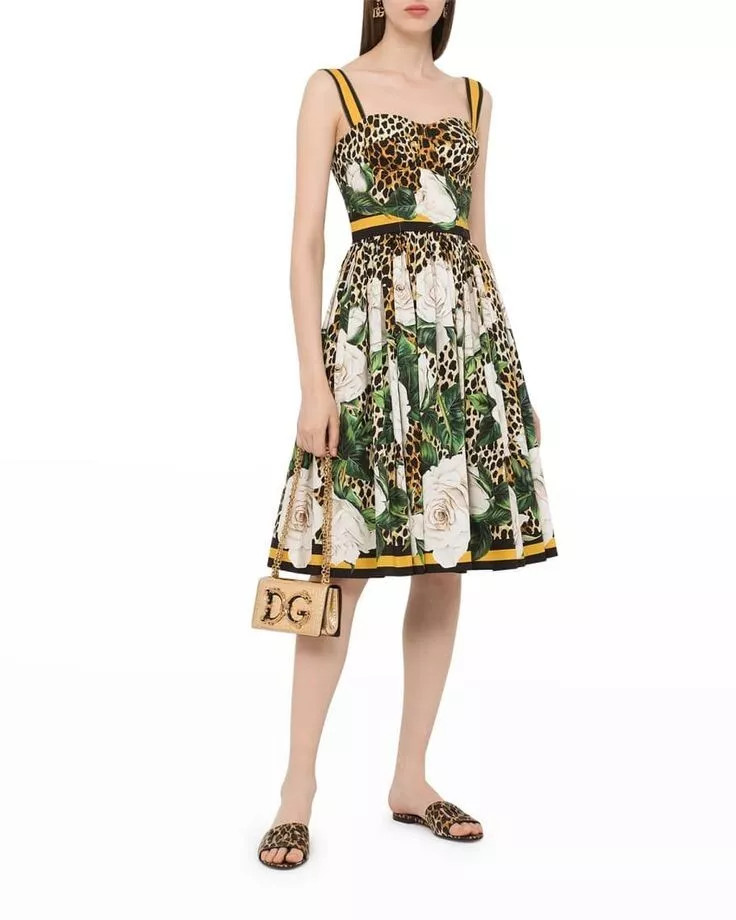 Auth DOLCE & GABBANA Ocelot-Print FIT-&-FLARE COTTON Smocked DRESS | eBay US