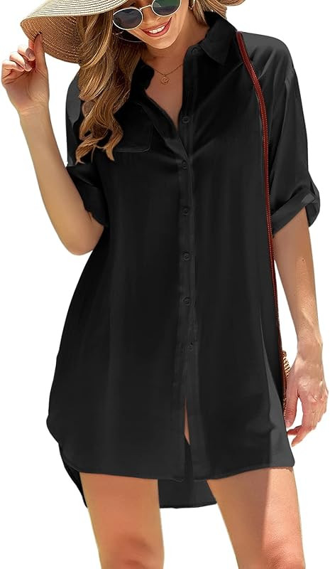 Pinup Fashion Womens Swimsuit Coverup Button Up Swim Cover Ups for Swimwear Women Shirt Bathing S... | Amazon (US)