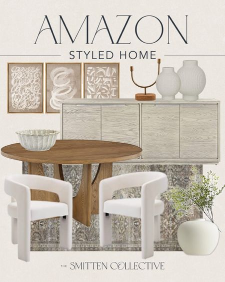 Neutral Amazon Home Decor | sideboards, designer inspired, affordable decor, curved dining chairs, round dining table, rug, wall art

#LTKstyletip #LTKunder50 #LTKhome