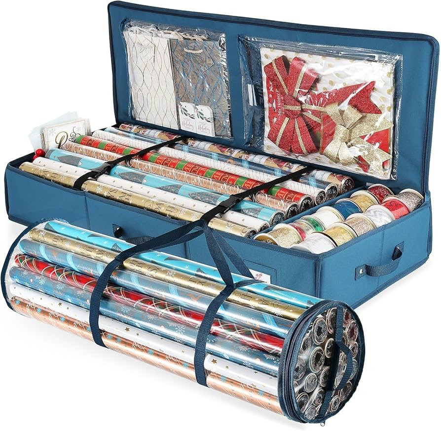 Hearth & Harbor Christmas Wrapping Paper Storage Containers - Gift Wrapping Organizer Storage Fit... | Amazon (US)
