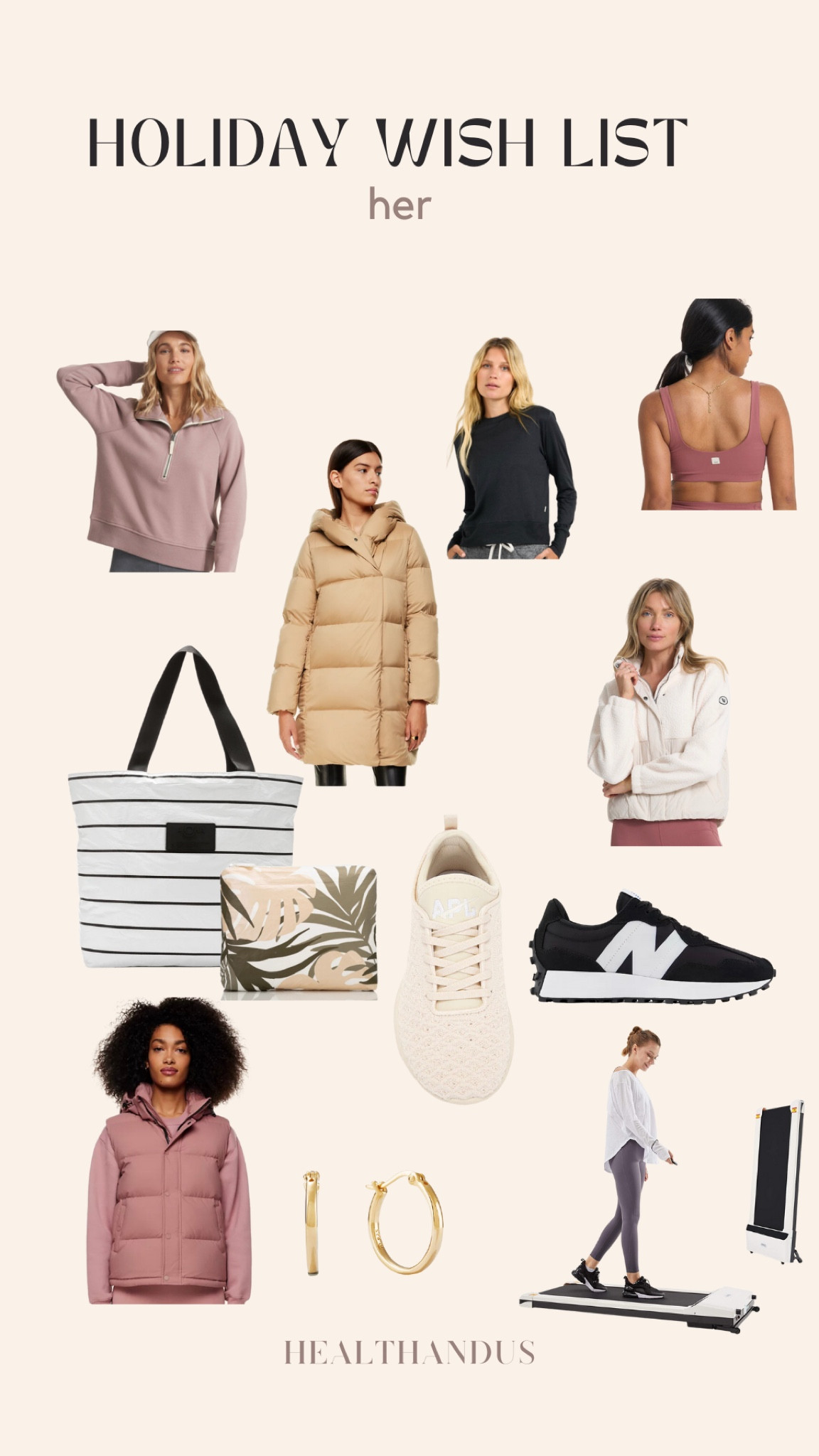 Holiday wish list! I started buying some of this for myself already 😬
- Everything Vuori.. love 
- Aloha bags- I have so many and love for mercy’s diaper bag, traveling, holding wet suits etc.. just love being organized. You can buy on their site directly or they partner w Vuori. 
- super down puffer vest from aritzia. Love. 
- I want the APLs, New balance, walking pad & babaton puffer coat. 

#LTKGiftGuide #LTKstyletip