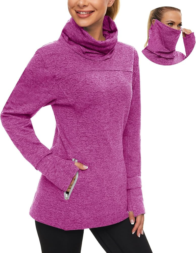 Soneven Women's Running Fleece Sweatshirts Cowl Neck Pullover Long sleeve Shirt with Thumb Holes ... | Amazon (US)