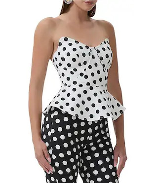 AFRM Merida Polka Dot Print Sweetheart Neckline Sleeveless Coordinating Peplum Top | Dillard's | Dillard's