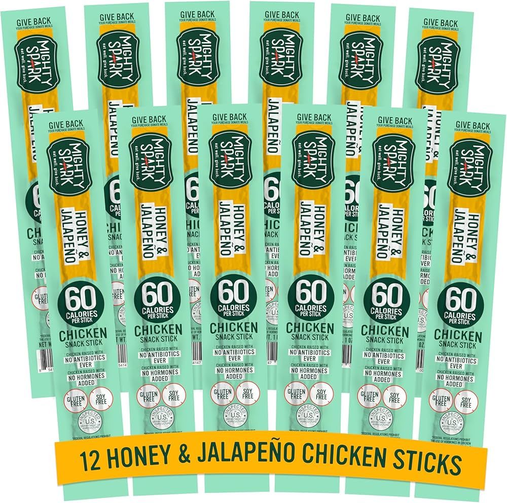 Mighty Spark Chicken Snack Sticks - Honey and Jalapeno - 6g of Protein, No Antibiotics Ever, No H... | Amazon (US)