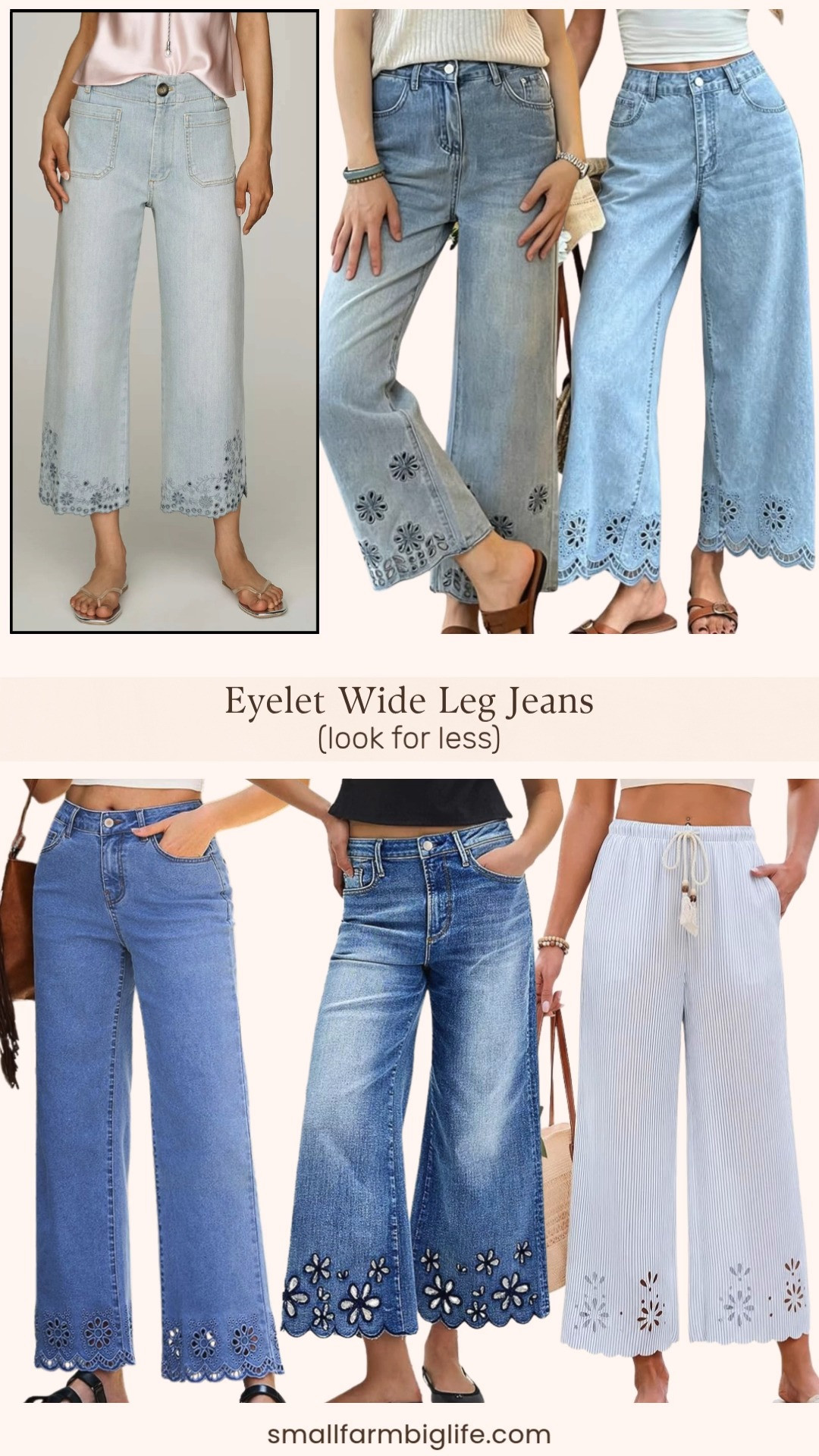 The Anthropologie Eyelet High-Rise Wide-Leg Cropped Jeans are such a beautiful and unique denim style but at $158 they are a real splurge. The good news is that Amazon has some stunning look for less options with the same eyelet embroidery and wide leg cropped silhouette starting at just $20. I rounded up five styles including eyelet and scalloped edge options, floral embroidery, and striped wide leg styles in the same high waisted cropped format that gives you that same elevated and feminine denim look for under $50. These are such a fun and unique alternative to a basic pair of jeans and the embroidery detail makes them feel so much more special. Both the Anthropologie version and all five Amazon options are linked so you can decide which works best for your budget. Tap to shop! 

 #LTKgrwm #LTKootd #LTKOver40
