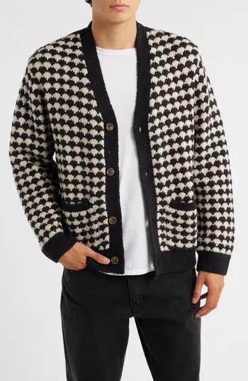 Wax London Walker Bubble Knit Wool Blend Cardigan in Black /Ecru at Nordstrom Rack, Size Medium | Nordstrom Rack