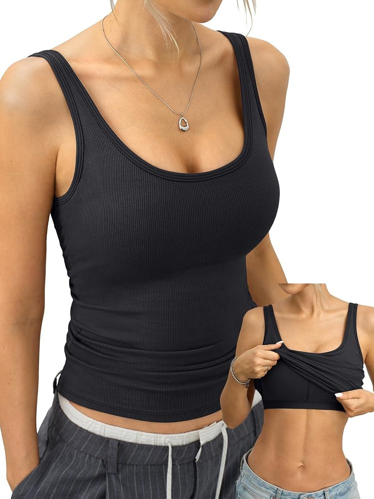 EasyGala Womens Padded Ribbed Tank Top Built in Bra Summer Basic Camisole | Amazon (US)