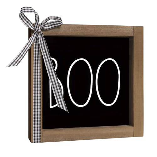 flangairy Boo Sign, 6 Inch Wooden Halloween Decorative Signage Table Top Decor, Indoor Tabletop Wall Art Shelf Mantel Desk Tiered Tray Rustic Farmhouse Home Decorations | Amazon (US)