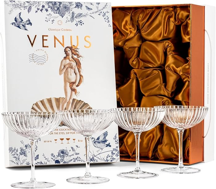 Venus Seashell Coupe Cocktail Glasses | Set of 4 | 8 oz Crystal Ribbed Champagne Saucers for Drin... | Amazon (US)