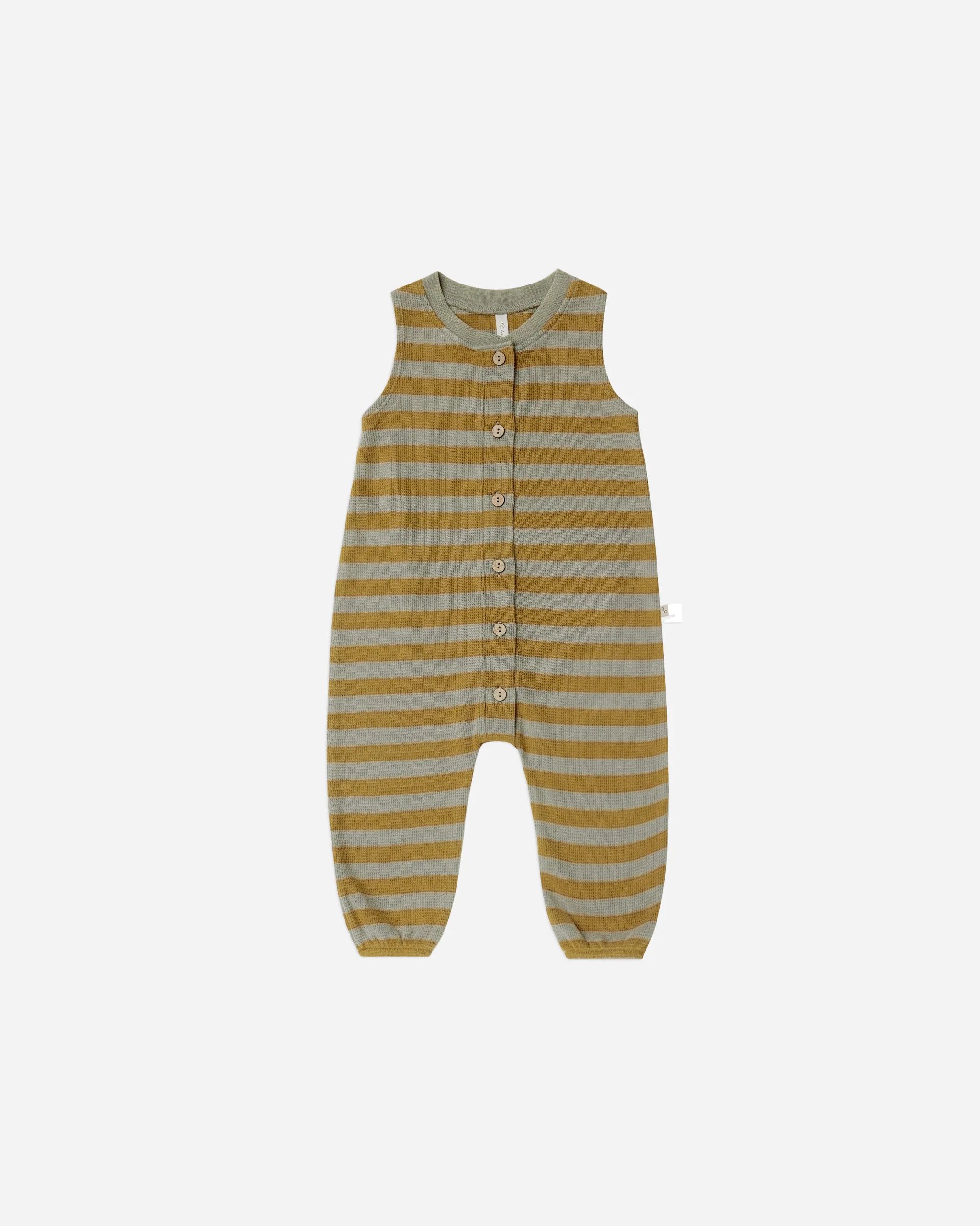 summer waffle jumpsuit || ochre stripe | Rylee + Cru
