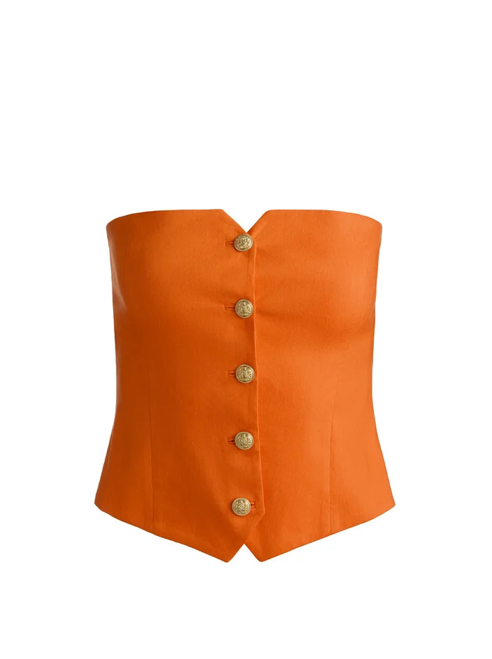 KELCEY STRAPLESS LINEN VEST | Alice + Olivia