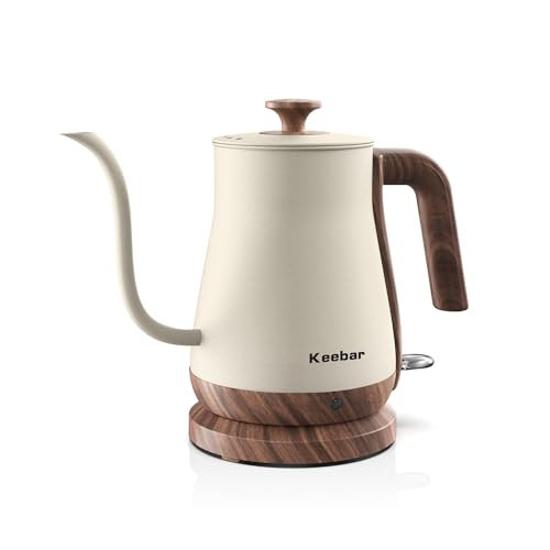 Keebar Gooseneck Electric Kettle Beige, 1000W Electric Tea Kettle Stainless Steel, Pour Over kettle for Coffee, Wood-like Grain Finish Handle, Hot Water Kettle, Auto Shut Off, 0.8L, Beige | Amazon (US)