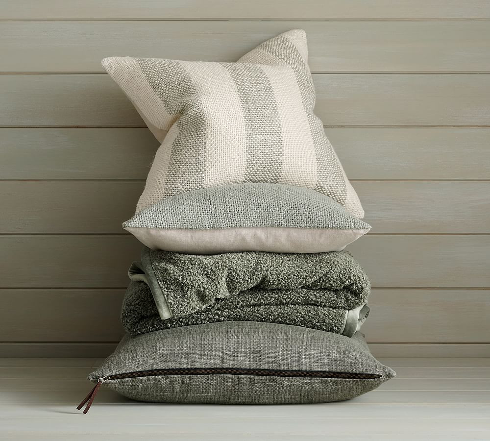 Belgian Linen Pillow Cover, 24 x 24", Sage Grass | Pottery Barn (US)