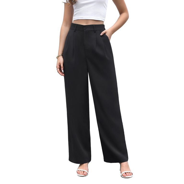 Uvplove Women's Work Trousers Loose Wide Leg Business Pants Breathable Suit Pants Black-M | Walmart (US)