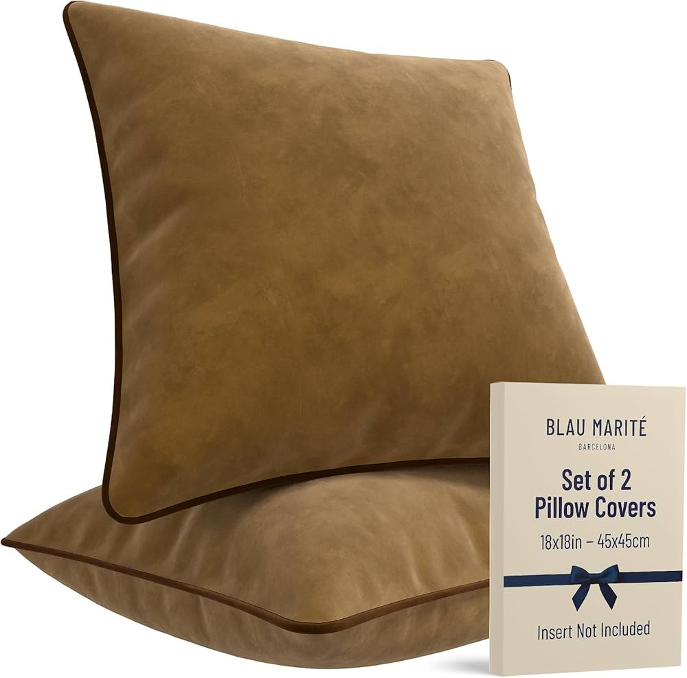 2 Pack Velvet Decorative Throw Pillow Covers, 18"x18", Camel and Brown, Solid, Modern, Contrast P... | Amazon (US)