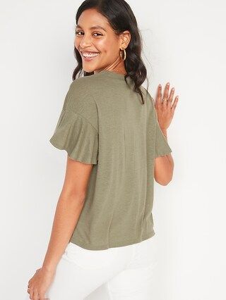 Flutter-Sleeve Scoop-Neck Linen-Jersey Easy T-Shirt for Women | Old Navy (US)