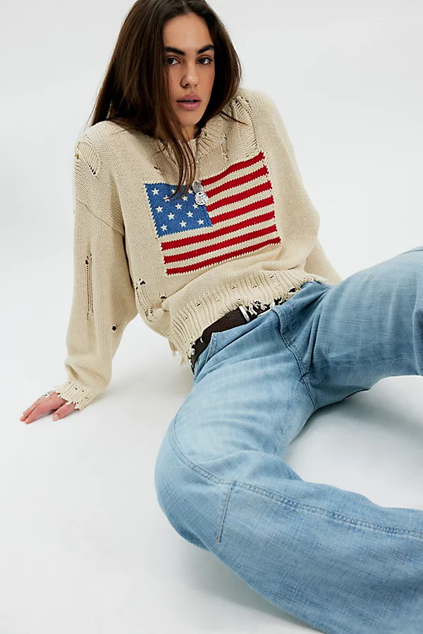 Pull surdimensionné court drapeau américain Denimist en Avoine, pour femme chez Free People | Free People FR