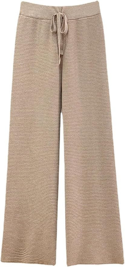 Gratoryna Womens Waffle Knit Lounge Wide Leg Pants High Elastic Waist Flowy Sweater Pants with Dr... | Amazon (US)
