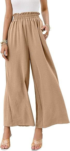 Eteviolet Boho High Waisted Pants for Women, Leopard Wide Leg Flowy Pants | Amazon (US)