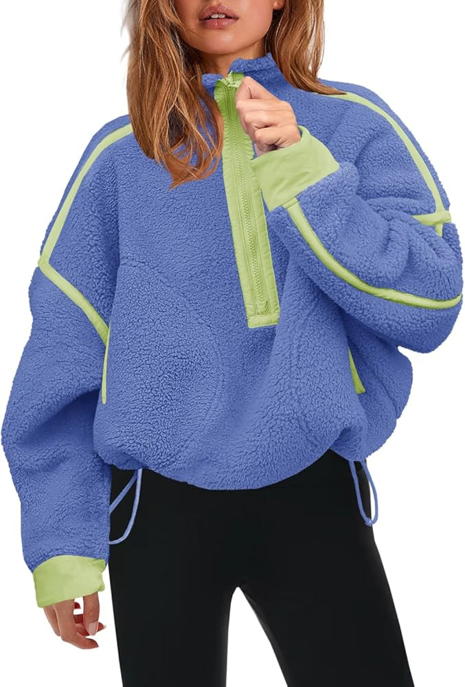 Panadila Womens Half Zip Sherpa Fleece Pullover Soft Oversized Sweatshirt with Pockets Warm Fuzzy... | Amazon (US)