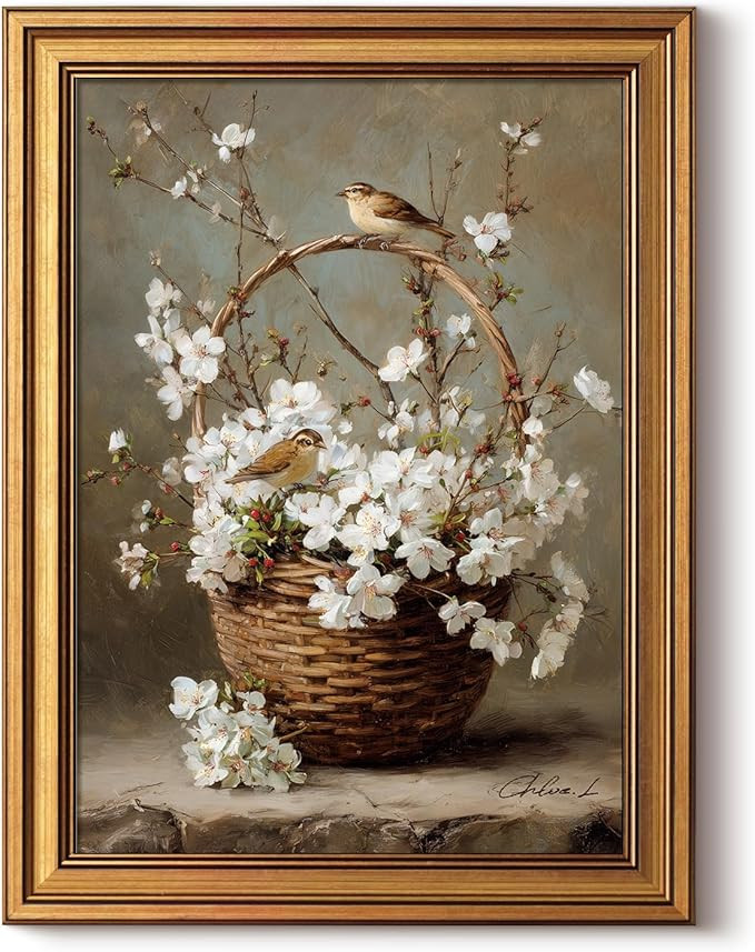 WHASAYART Gold Framed Vintage Wall Art for Living Room, Flowers Painting Prints Shelf Decor for K... | Amazon (US)