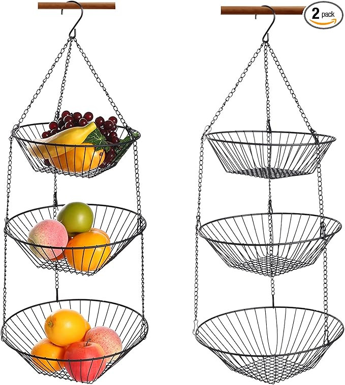 3-Tier Kitchen Wire Storage,Hanging Basket Fruit Storage Basket 2 Pack | Amazon (US)