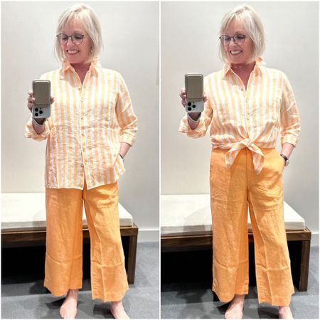 J.Jill linen shirt and wide-leg crops, both TTS. Linen shirt comes in 5 colors and 3 prints, available in regular, petite and tall sizes. Crops come in 4 colors, and regular, petite and tall sizes.

#LTKStyleTip #LTKWorkwear #LTKSeasonal