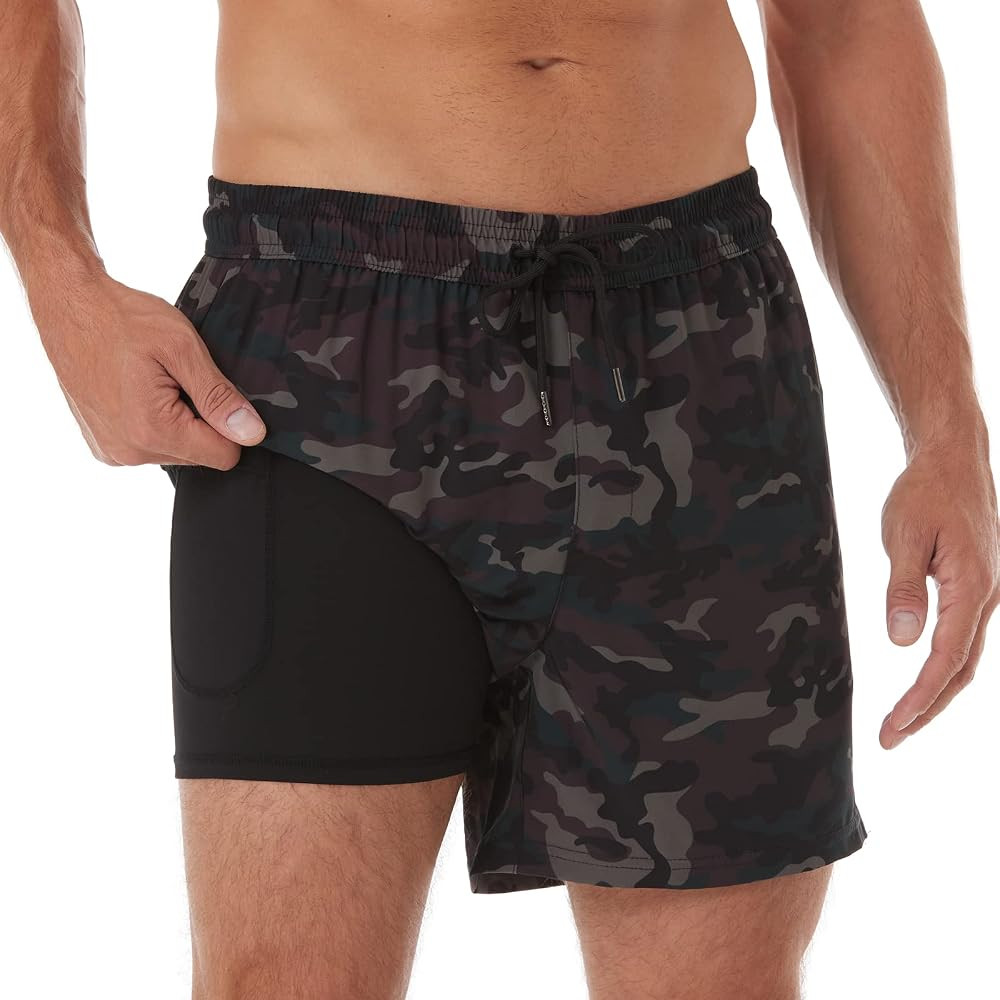 BRISIRA Mens Swim Trunks Swim Shorts Quick Dry 5 inch Inseam Beach Shorts with Compression Liner ... | Amazon (US)