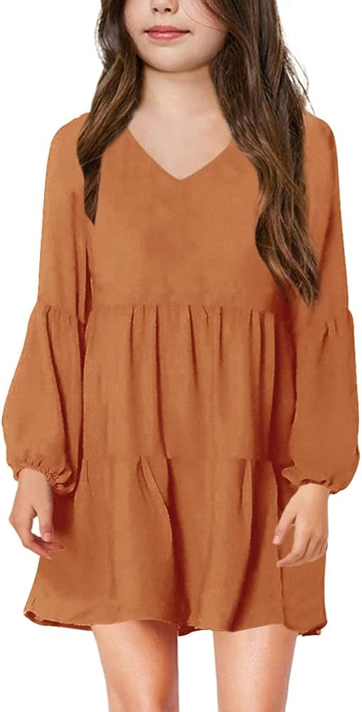 Imily Bela Girls Casual Tunic Dresses V Neck Long Short Sleeve School Party Swing Dress 5-14 Year... | Amazon (US)