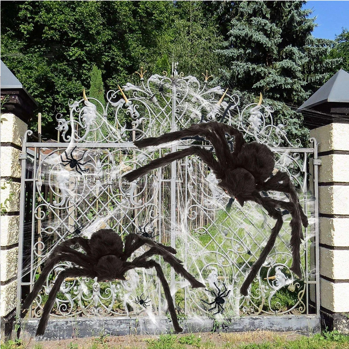 2PCS Giant Spiders Scary Spider Props Halloween Decorations for Indoor Outdoor Garden (59", 49") | Wayfair North America