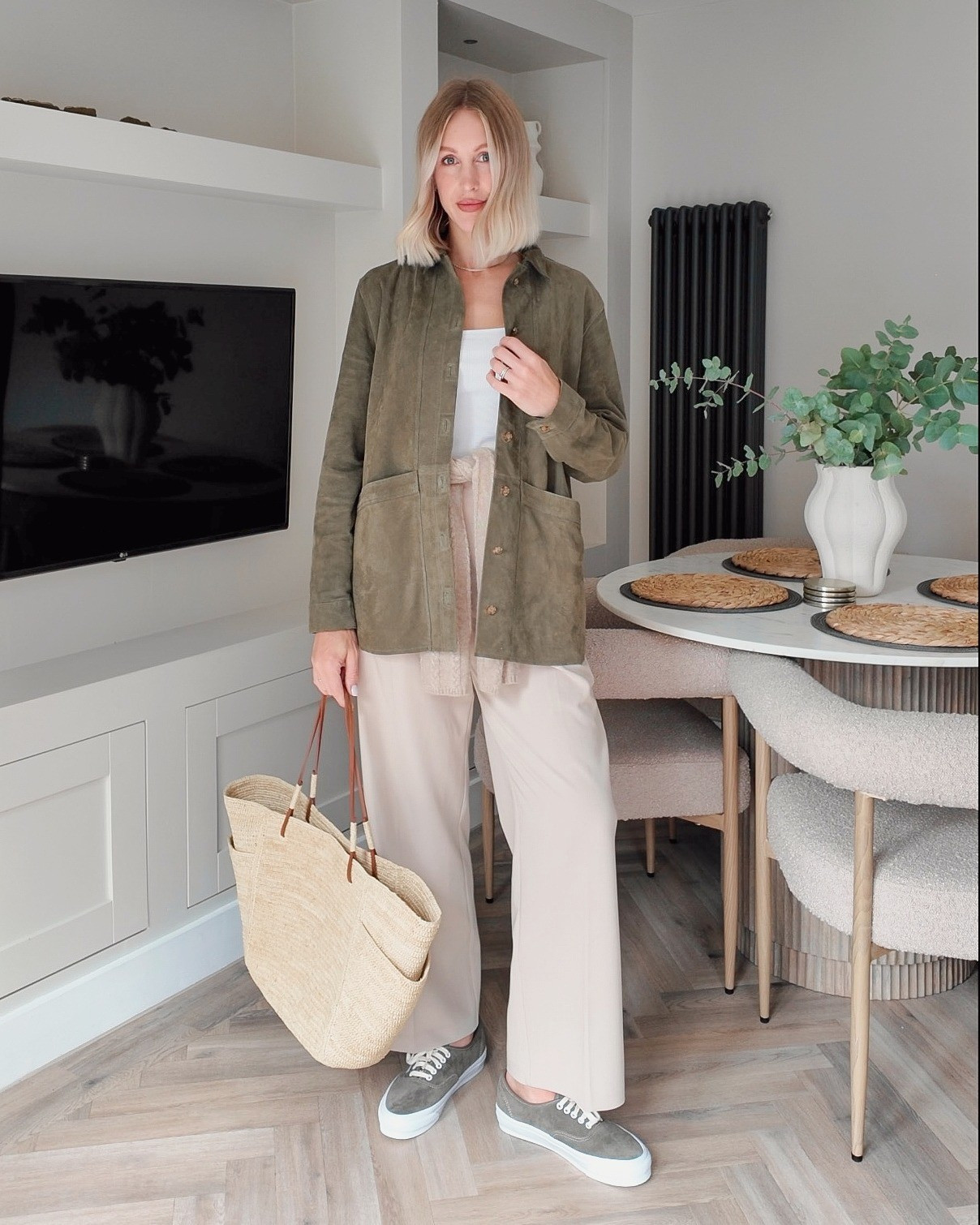 How to style green with neutrals between the seasons 💚 transitional outfits styliny green suede jacket - suede shirt - suede trainers - vans authentic reissue  

#LTKautumn #LTKuk #LTKshoes
