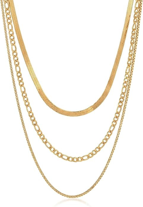 Gold layered necklaces for women,18K gold Plated Paperclip chain Choker Necklace Stack,Layering H... | Amazon (US)