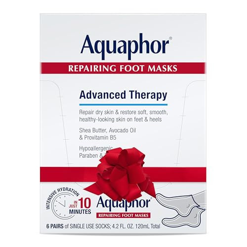 Aquaphor Repairing Foot Masks, Moisturizing Socks for Dry Feet with Avocado Oil and Shea Butter, Holiday Gifts for Self Care, Pack of 6 | Amazon (US)