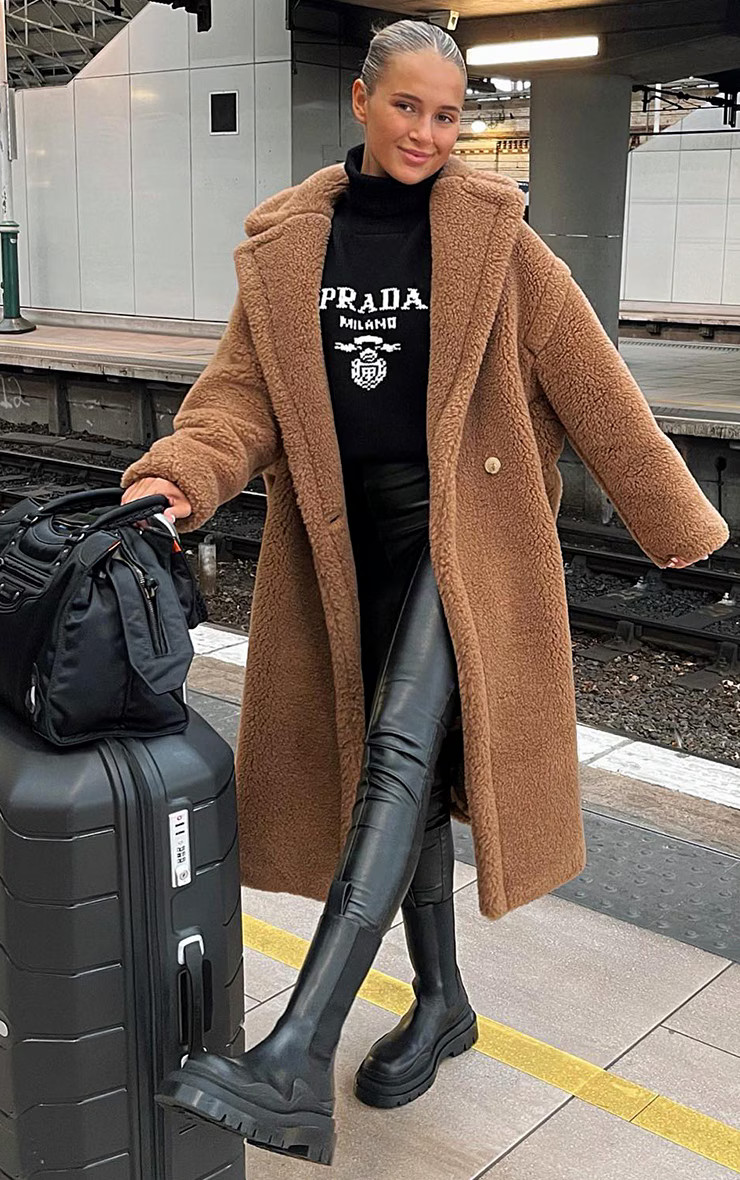 Black Faux Leather Pintuck Detail Leggings | PrettyLittleThing US