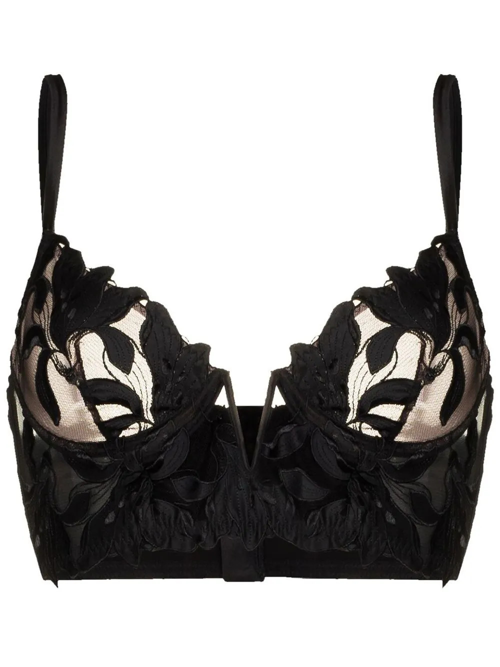 Fleur Du Mal Lily Embroidery longline demi bra - Black | Farfetch Global