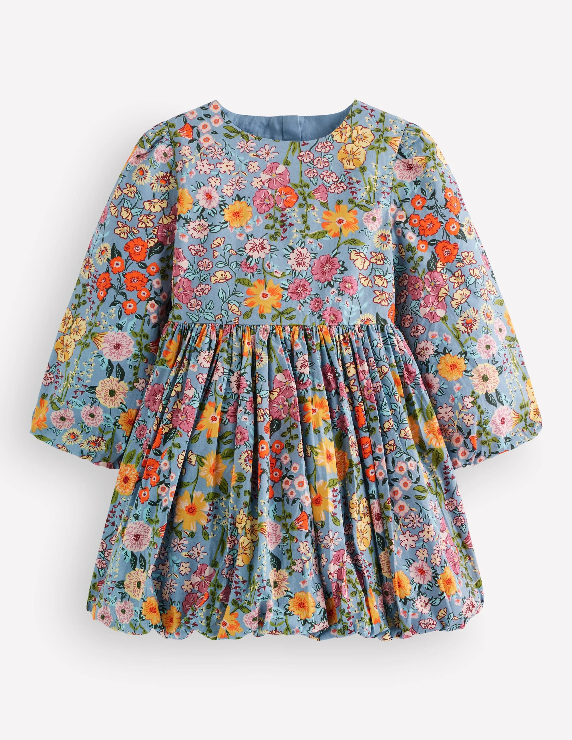 Long Sleeve Bubble Hem Dress-Blue Multi Floral | Boden (US)