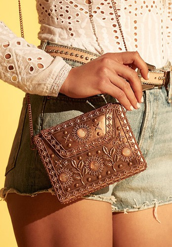 Details about   From St. Xavier Elmie Rose Gold Metal & Velvet Clutch Mini Chain Bag $75 MSRP | eBay US