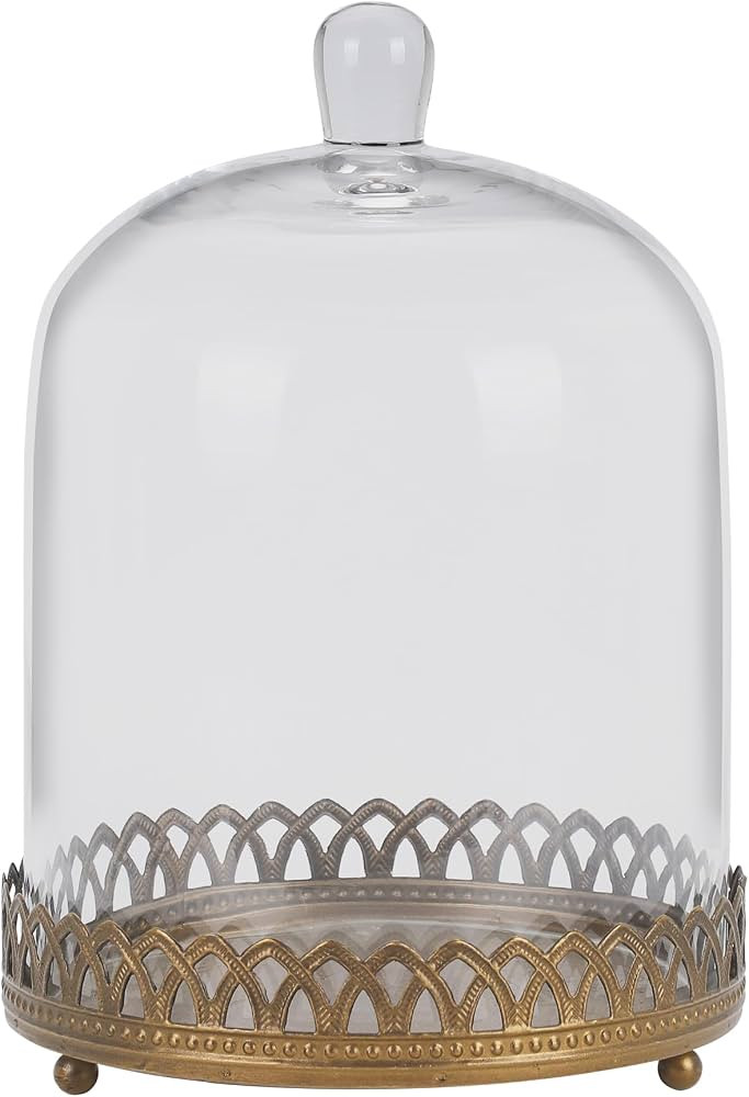 Twakutwku 12" Tall Large Sturdy Handmade Glass Cloche Dome with Metal Base in Gold for Plant, Ter... | Amazon (US)
