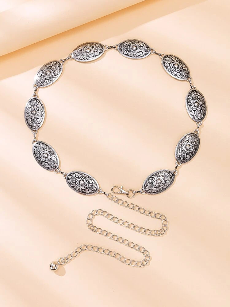 Floral Textured Oval Decor Chain Belt | SHEIN
