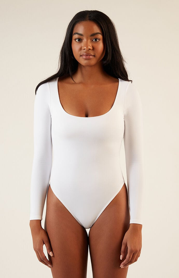 Contour Women's Long Sleeve Bodysuit in White - Size Large | PacSun