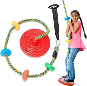 Jungle Gym Kingdom Tree Swing for Kids - Single Disc Seat and Rainbow Climbing Rope Set w/Carabin... | Amazon (US)