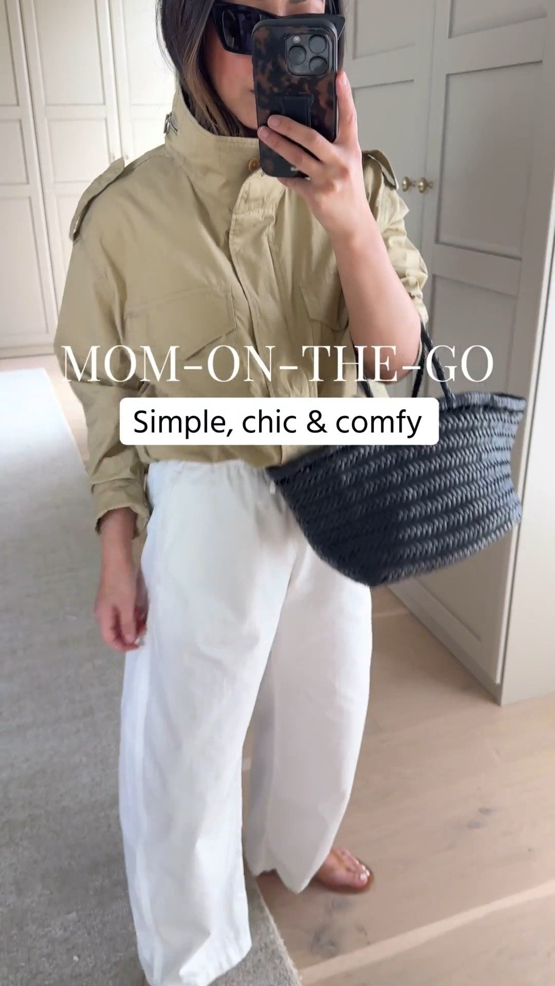 Super simple mom-on-the-go outfit. Love a chic jacket like this so you can throw and go. 

Madewell jacket xs - runs big, you can size down. 
Gap barrel petite xs
J.crew boxy tee medium
Black Suede Studio sandals 35/36
Dragon Diffusion triple jump bag 
YSL sunglasses 
Electric Picks earrings
Dorsey James necklace 15”

Spring outfits 2026, petite style

#LTKmomlife #LTKPetite #LTKootd