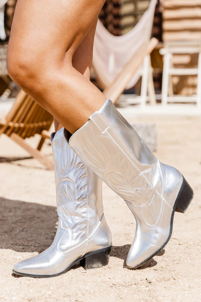 Dixie Silver Western Boots | Pink Lily
