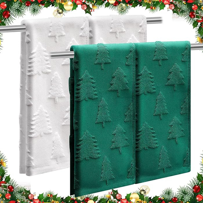 4 Pack Christmas Hand Towels for Bathroom 14" x 30" 3D Jacquard Christmas Tree Towels Absorbent 1... | Amazon (US)
