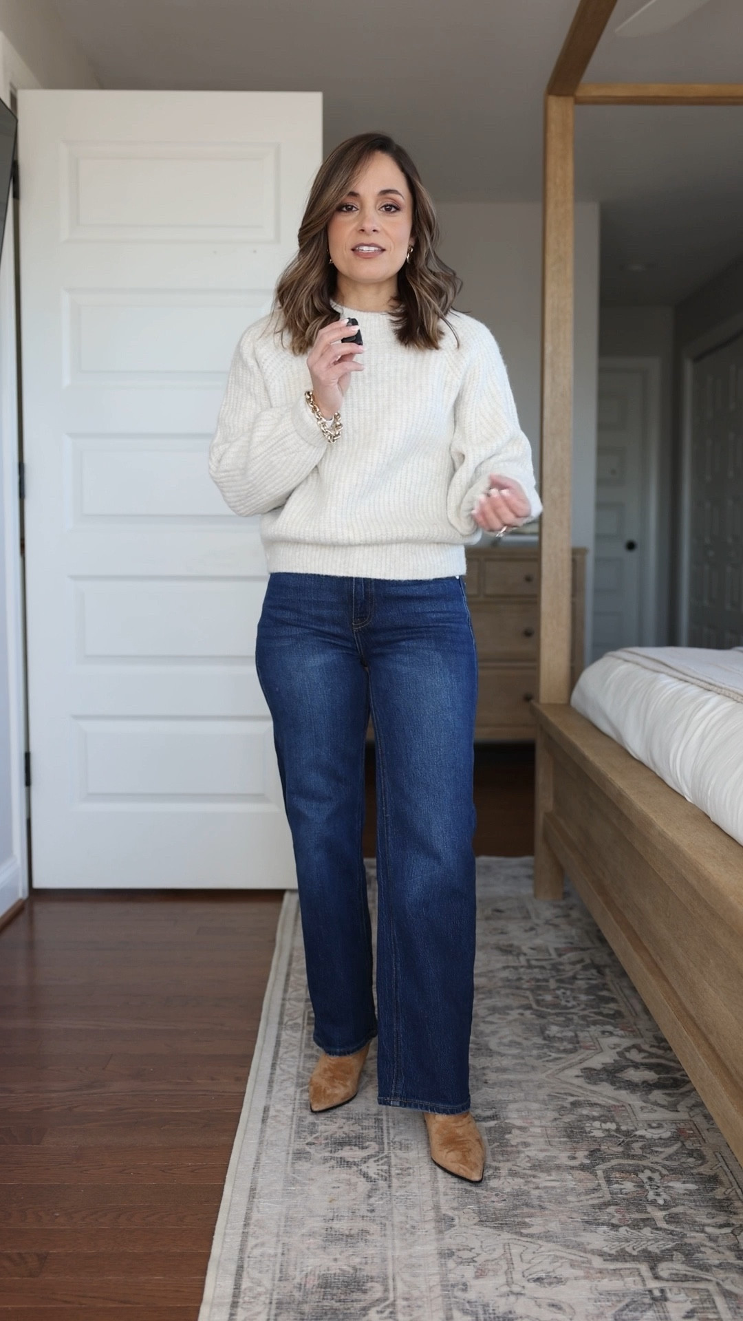 A petite-friendly winter workwear capsule wardrobe! 

Jeans (Quince): 24 x 28” in stormy blue - jeans start at a 26” inseam, in wearing 28”. True to size stretch denim that holds shape with wear. Slight shrinkage in the dryer, mine have shrunk 1” in length over time. 

7 tops 
Tan V-neck cardigan (Quince): xs in oatmeal 
Green sweater (J.Crew Factory): xxs
Black cardigan (Gap): xxs (recommend a size up) 
Mauve cardigan (Madewell): xxs 
Gray cardigan (Quince): xs 
Taupe cardigan (Quince): xxs in nomad taupe 
White button down (J.Crew Factory): petite xxs 

3 base layers 
Brown top (Amazon): xs 
Black turtleneck (J.Crew Factory): xxs 
White top (Quince): xs 

3 blazers 
Plaid blazer (BR Factory): petite 00 (mostly sold out in petite) 
Tan blazer (J.Crew): petite 00 
Brown blazer (Banana Republic): petite xxs (recommend a size up) 

My measurements for reference: I’m 4’10” and 105lbs. My bust, waist, and hip measurement is 32”, 24”, and 36”.

#LTKWorkwear #LTKPetite