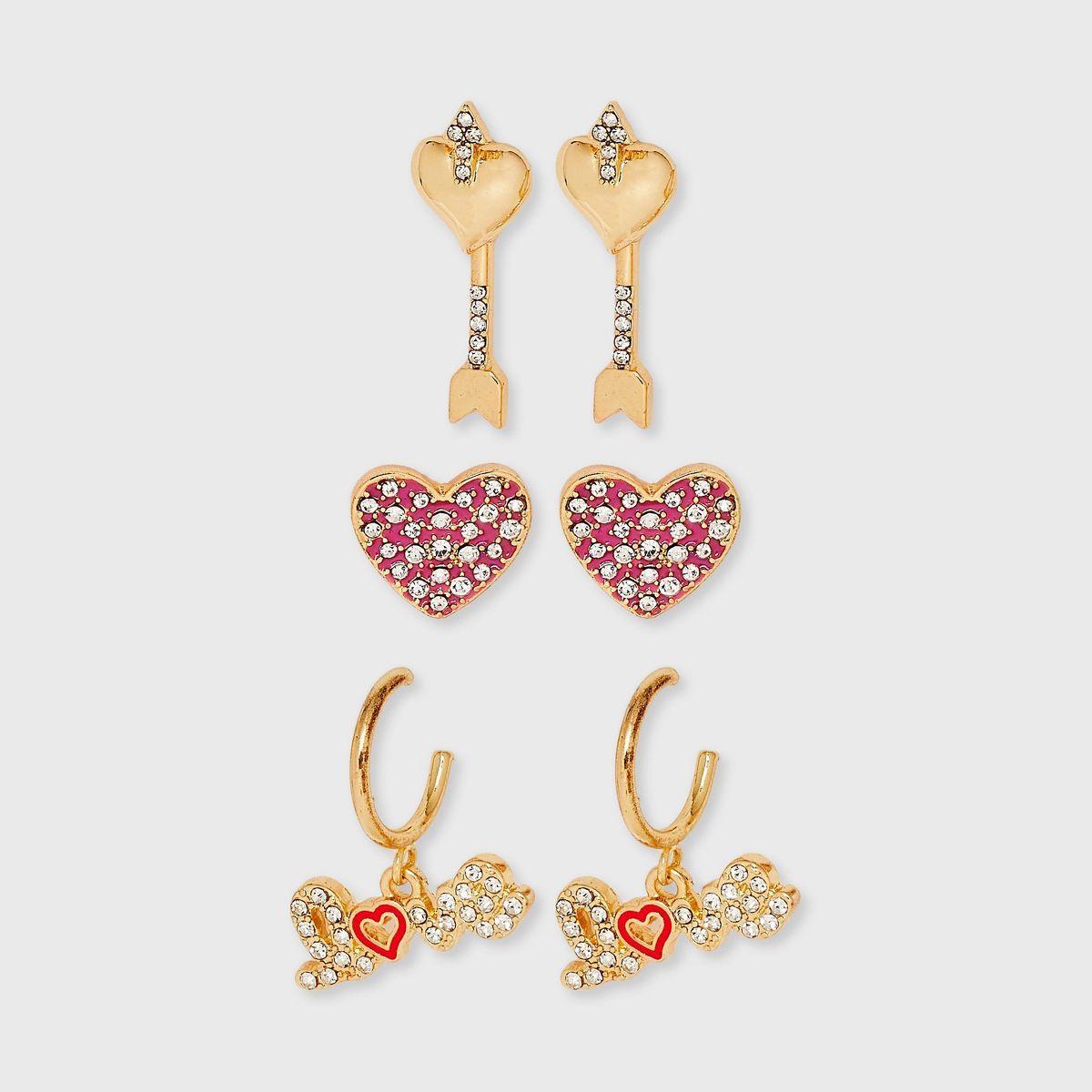 SUGARFIX by BaubleBar Falling For You Hoop Earring Set 3pc - Gold/Pink | Target