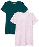 Amazon Essentials Women's Classic-fit Short-Sleeve V-Neck T-Shirt, 2-Pack Lilac/White Ikat Animal/Da | Amazon (US)