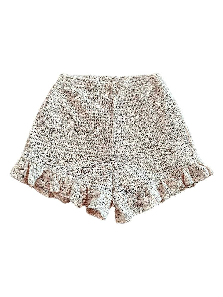GORGLITTER Women's Crochet Ruffle Beach Shorts Elastic Waist Bloomer Cover Up Shorts | Amazon (US)